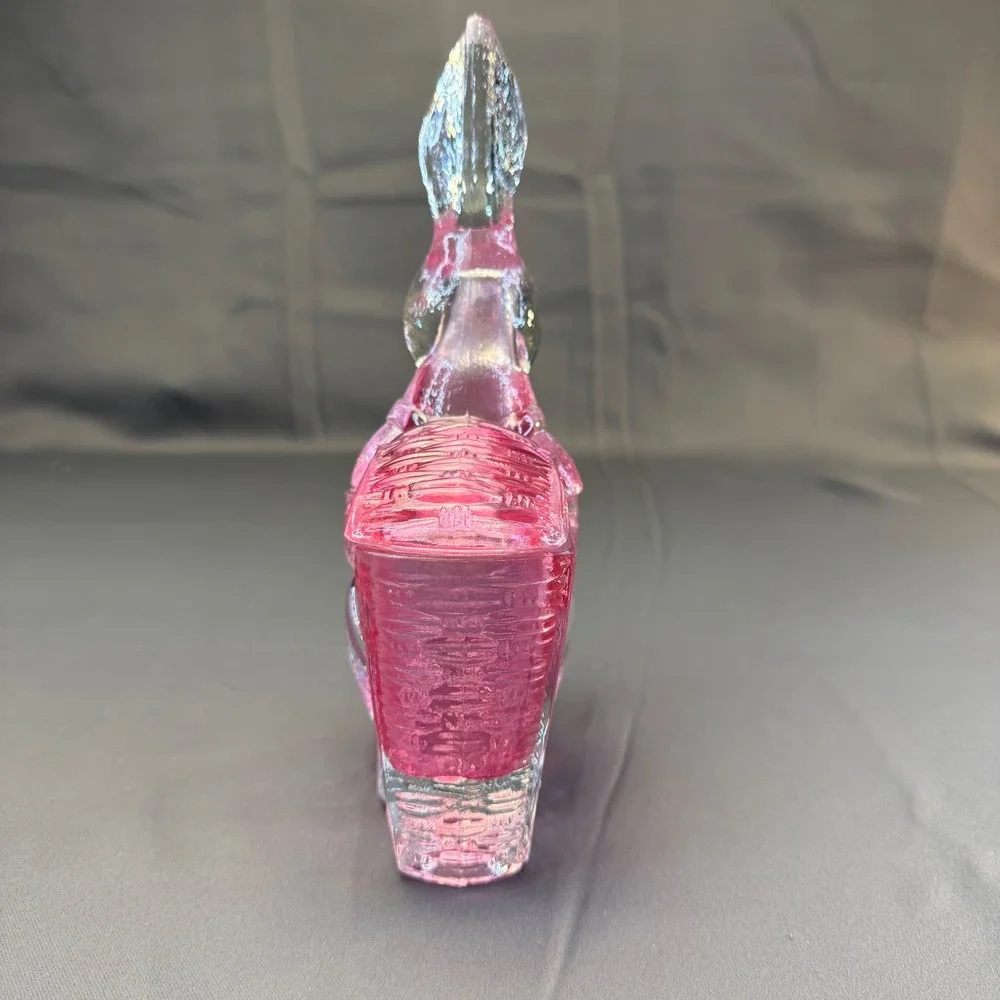 Vintage Pink Glass Bunny Rabbit Basket Candy Dish Heavy Easter Cottagecore Decor